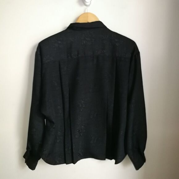 VINTAGE EATON 80 Black Secretary Style Flowy Oversized Button Front Blouse Large - Picture 14 of 14